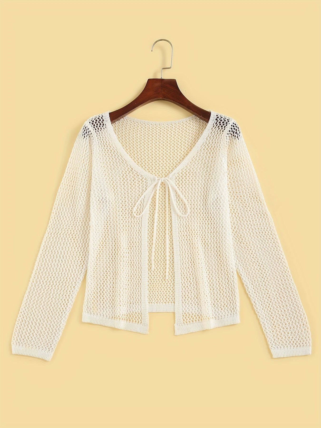 Crochet Coverup Tie Front Long Sleeve Cardigan