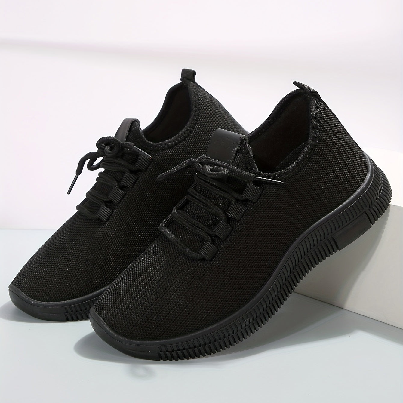 Women's Knit Lace Up Sneakers Round Toe Soft Breathable Comfy Shoes