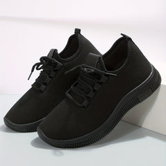 Women's Knit Lace Up Sneakers Round Toe Soft Breathable Comfy Shoes