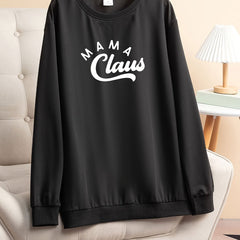 Lounge Top Women's Plus Letter Print Long Sleeve Round Neck