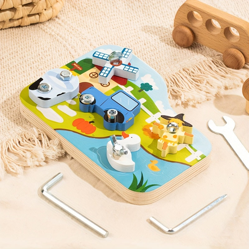 Farm Wooden Screw Twisting Toy Set