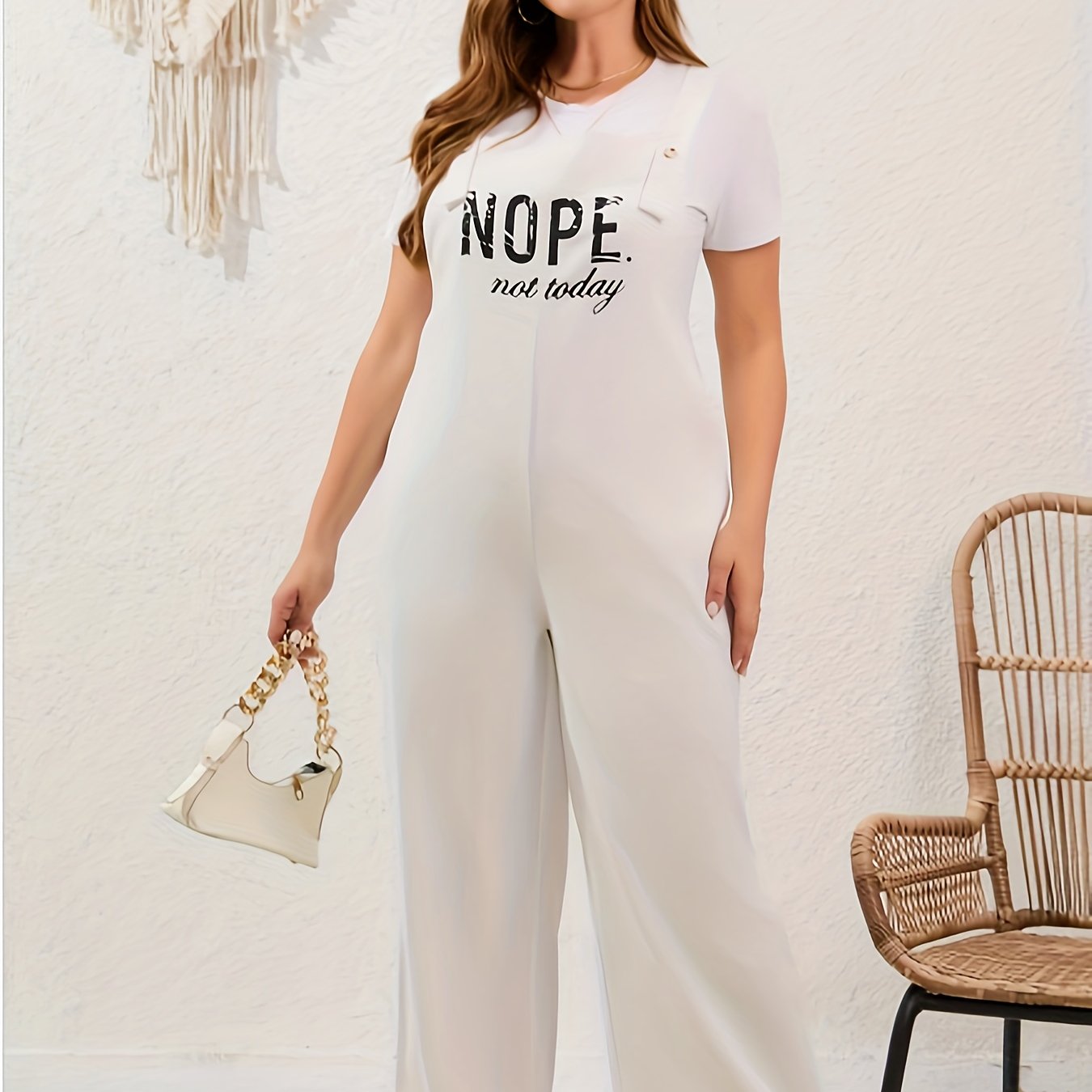 Plus Size Letter Print Wide Leg Jumpsuit