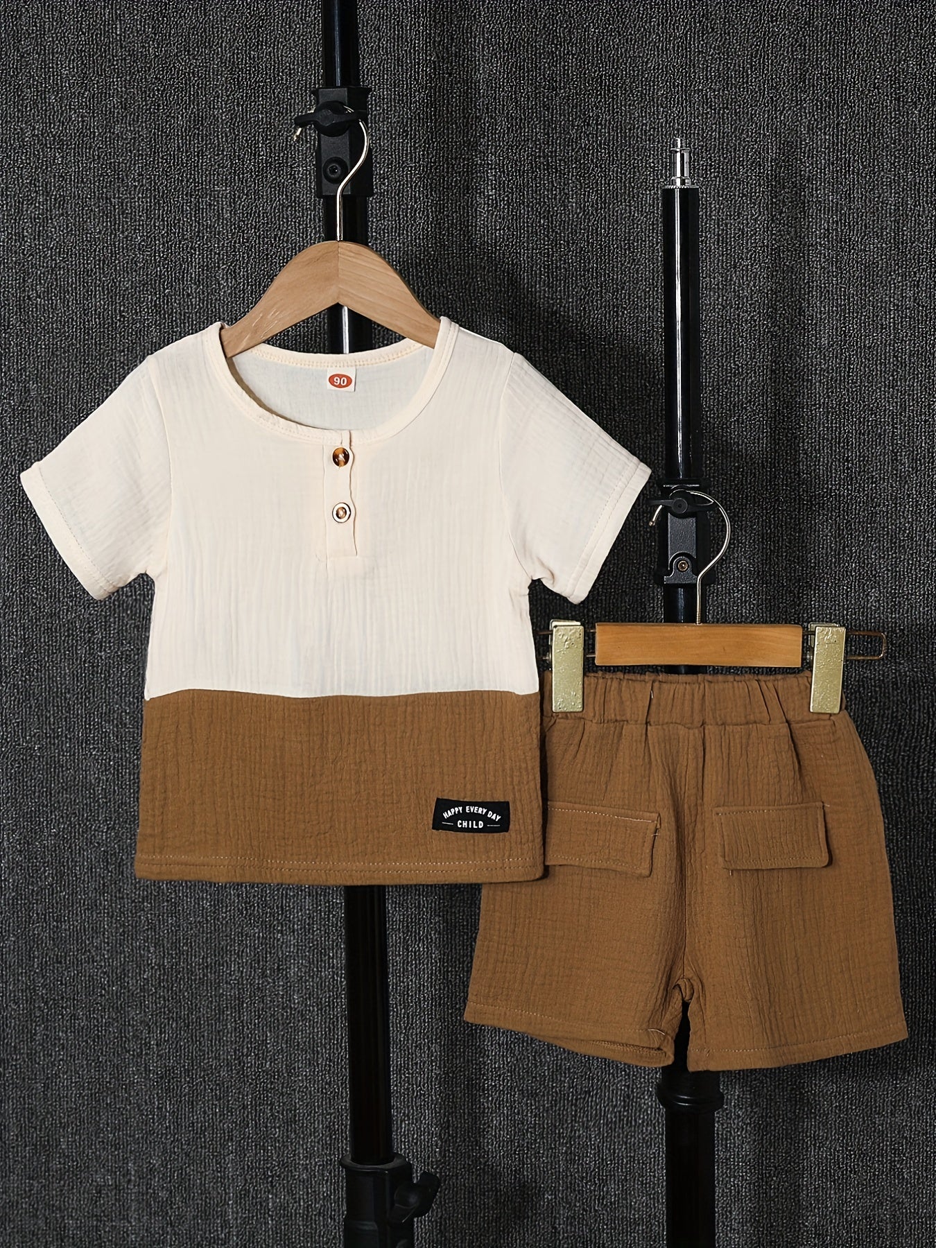 Boys Button T Shirt & Shorts Set Summer Casual Top & Pants