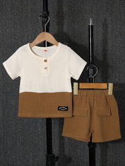 Boys Button T Shirt & Shorts Set Summer Casual Top & Pants