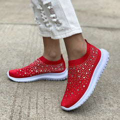Women's Rhinestone Slip-On Sock Sneakers Low Top Shoes