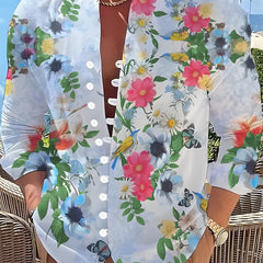 Flower 3D Pattern Print Men's Casual Long Sleeve Shirt