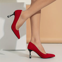 Red Stiletto Heels Point Toe Pumps Slip-On Party Heels