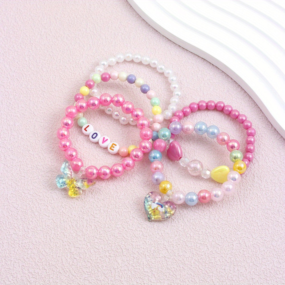 5pcs Butterfly Love Beaded Bracelet Set For Kids