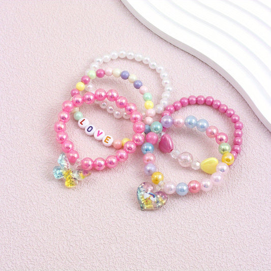 5pcs Butterfly Love Beaded Bracelet Set For Kids