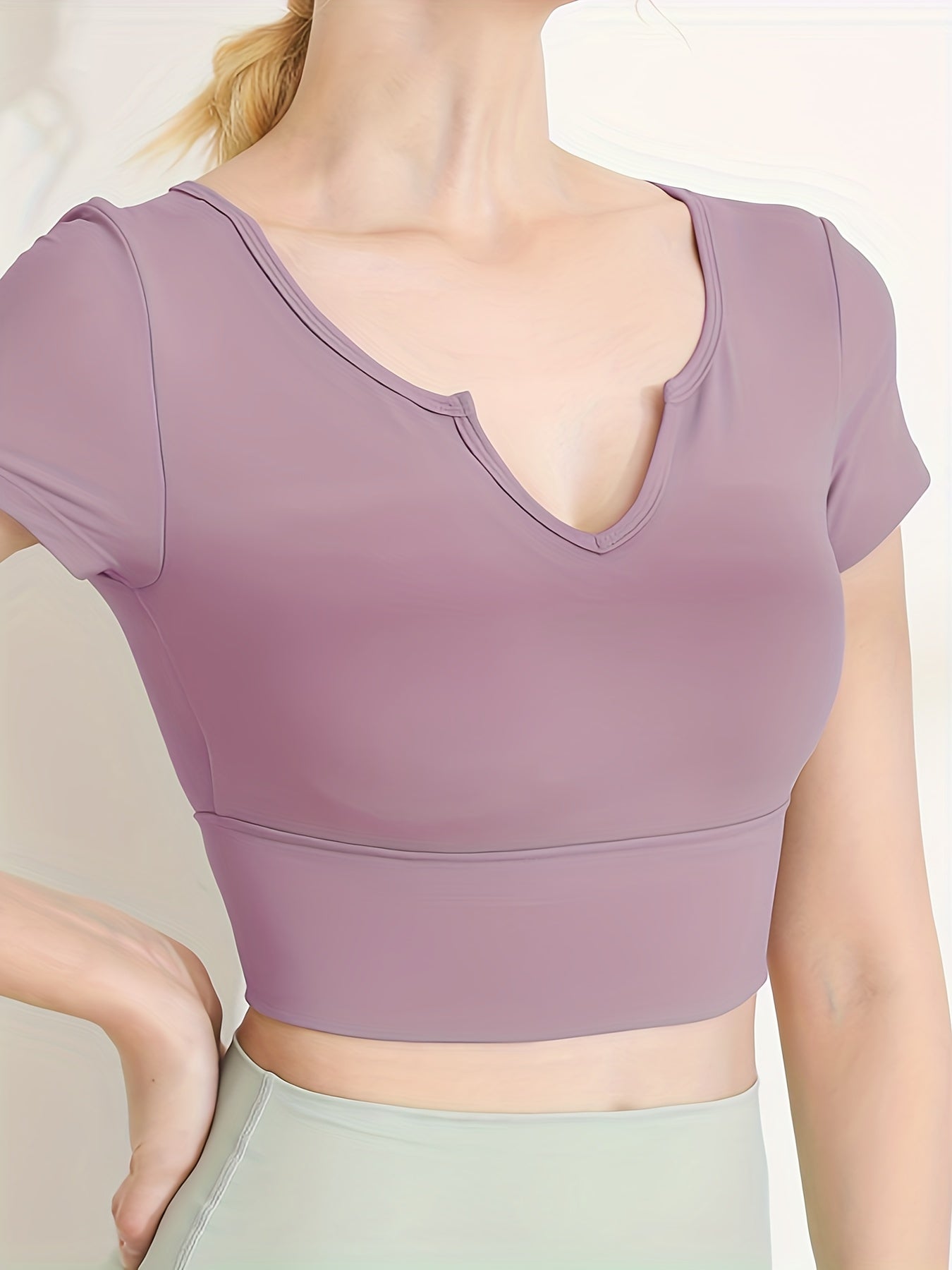 V Neck Crop Yoga Top Short Sleeves Quick Dry Sporty Tee Women's Activewear