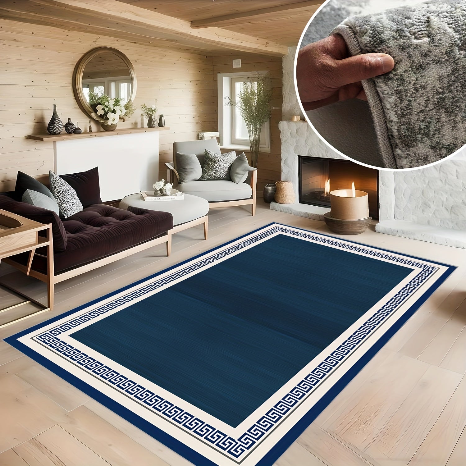Minimalist Geometric Kitchen Rug Soft Faux Sheepskin Floor Mat