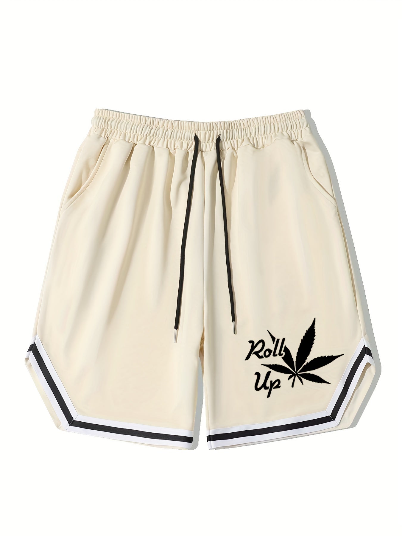 Leaf Pattern Drawstring Shorts for Men