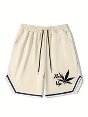Leaf Pattern Drawstring Shorts for Men