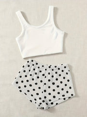 Fuzzy Fleece Pajama Set with Polka Dot Shorts