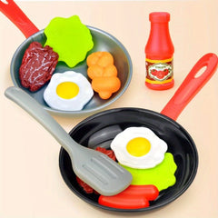 Kids Kitchen Pretend Play Food Toy Set - Frying Pan, Vegetables, Steak, Bread