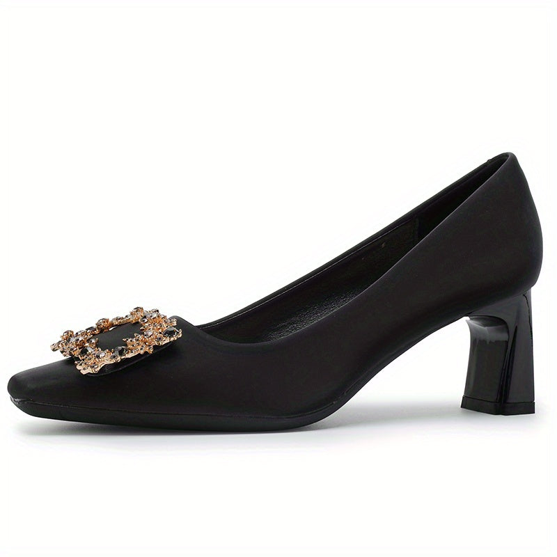 Women's Square Buckle Block Heel Pumps