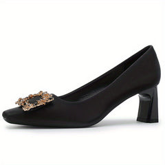 Women's Square Buckle Block Heel Pumps