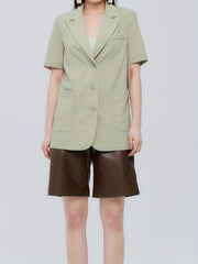 Short Sleeve Blazer Casual Button Front Solid Outerwear