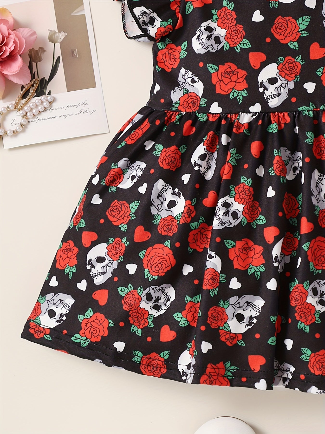 Baby Girl's Skull & Rose Flutter Sleeve Dress