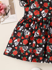 Baby Girl's Skull & Rose Flutter Sleeve Dress