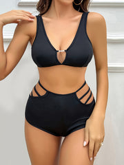 Rhinestone Plunge Bra & Cut Out Panties Lingerie Set