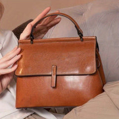 Split Leather Women'S Handbag in Red Coffee