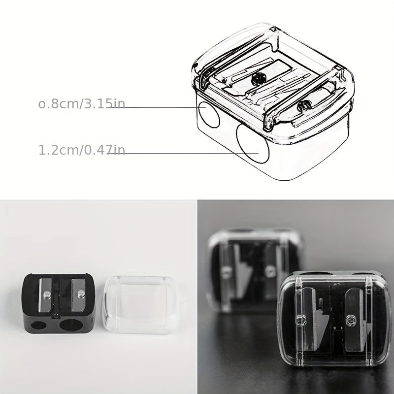 Double Holes Cosmetic Pencil Sharpener Stainless Steel Blades Plastic Cover