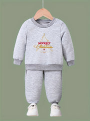 Cartoon Christmas Tree Crew Neck Sweatshirt & Sweatpants Set for Girls