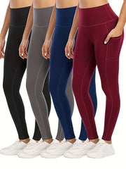 4 Pack Plus Size Sports Leggings Women's Plus High Stretch Skinny Leggings