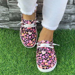 Pink Purple Love Heart Pattern Flat Shoes Women's Casual Lightweight