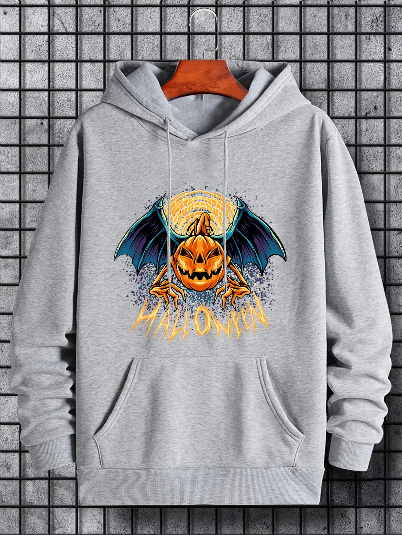 Men's Cartoon Pumpkin Hoodie Halloween Style Drawstring Hooded Sweatshirt