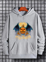 Men's Cartoon Pumpkin Hoodie Halloween Style Drawstring Hooded Sweatshirt