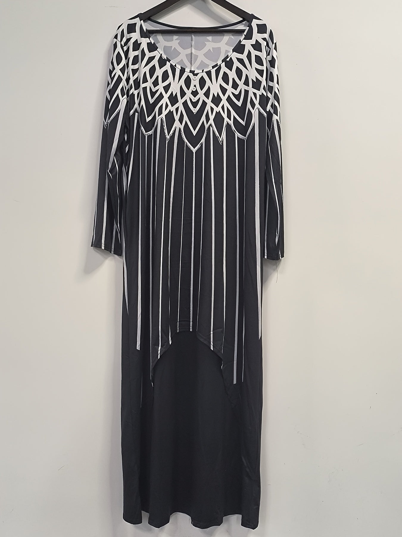 Geometric & Stripe Print Maxi Dress With Pockets