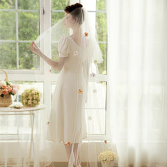 Polyester Bridal Veil with Colorful Flowers for Outdoor Wedding Theme