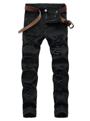 Mens Ripped Straight Denim Jeans Regular Wash With Pockets