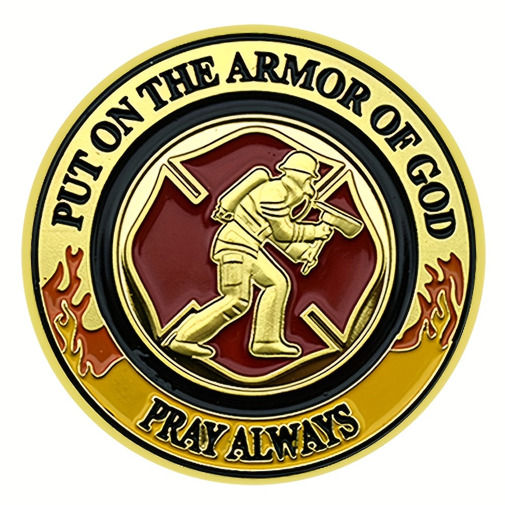 God's Armor Challenge Coin Fireman Pray In God We Trust