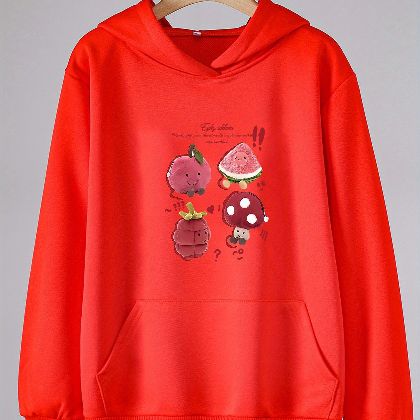 Cartoon Fruit Print Hoodies Girls Comfy Hooded Pullover Tops With Pocket