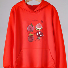 Cartoon Fruit Print Hoodies Girls Comfy Hooded Pullover Tops With Pocket