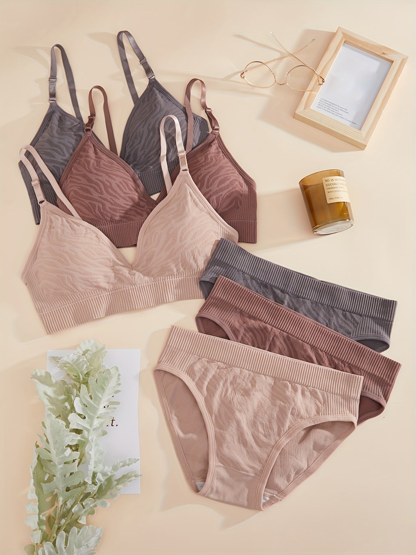 3 Set Wirefree Push Up Bra & Panties Lingerie