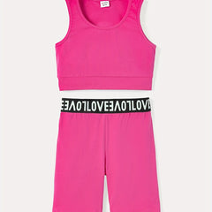 Kids 2pcs Cotton Tank Top & Webbing Shorts Set
