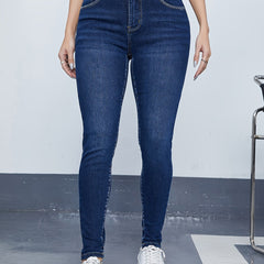 Solid Button Fly High Rise Skinny Jeans