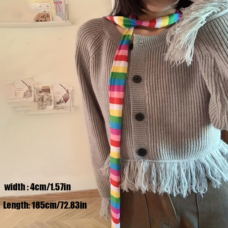 Punk Striped Knitted Long Scarf Hip Hop Neck Tie Scarf