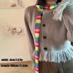 Punk Striped Knitted Long Scarf Hip Hop Neck Tie Scarf