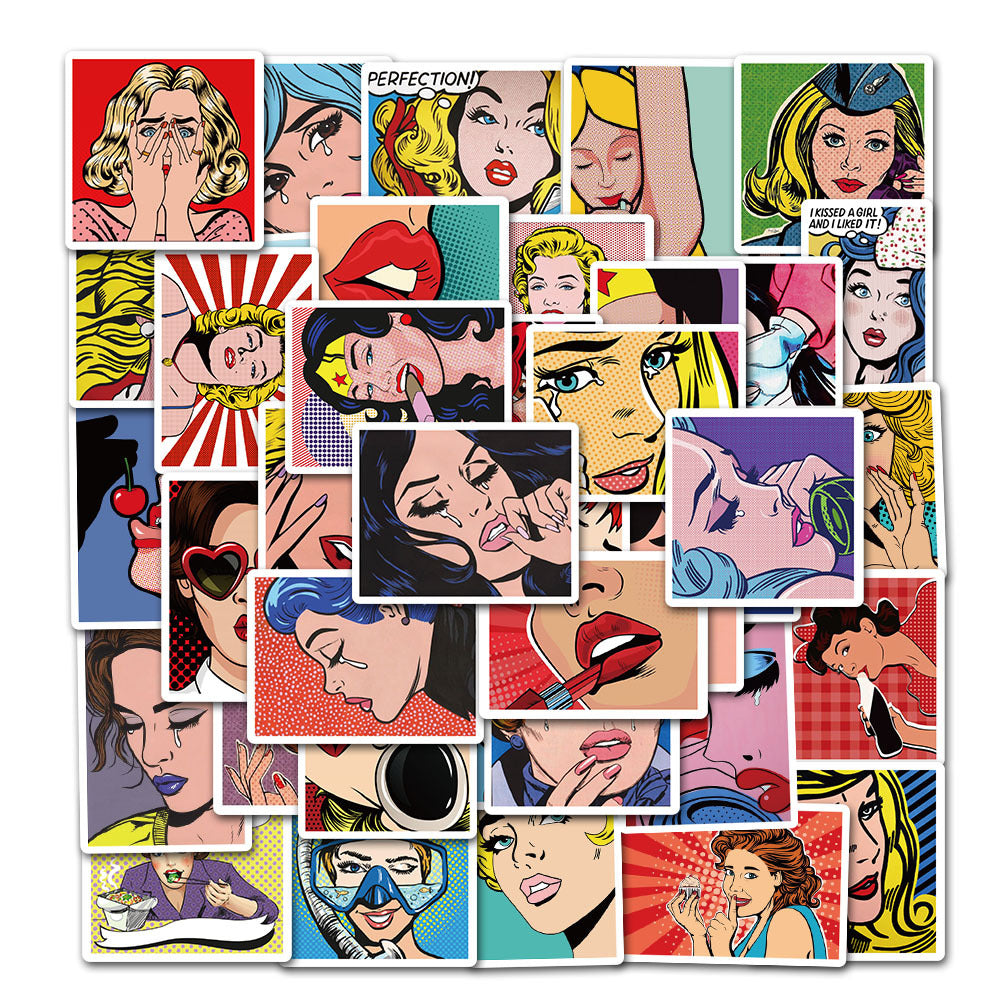50pcs Pop Style Comic Character Stickers - Phone Cup Computer Decor