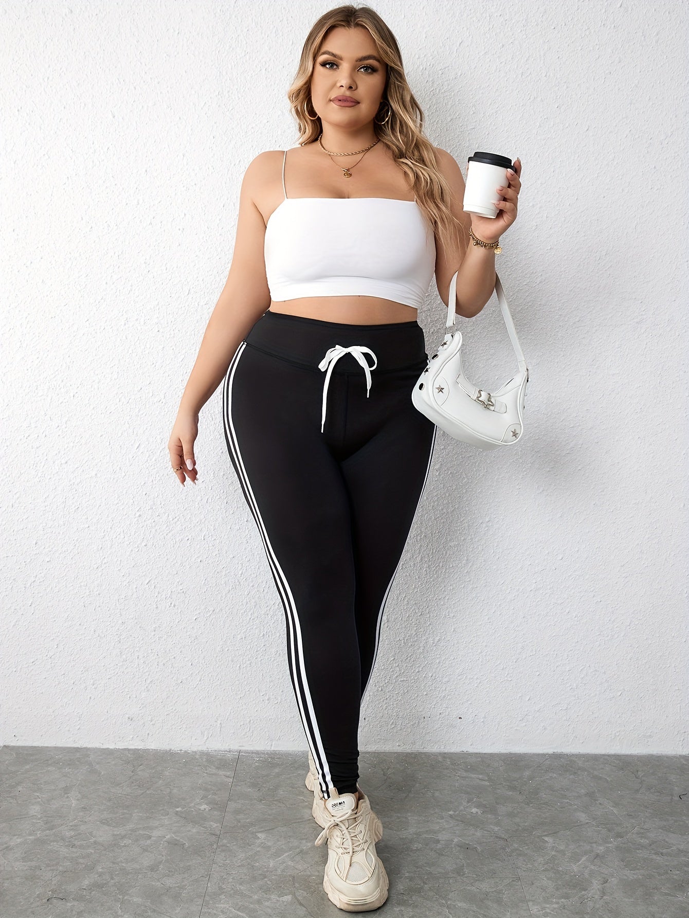 Striped Side Waistband Skinny Leggings