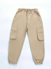 Girls Cargo Pants Elastic Waist Casual Joggers Loose Fit Trousers
