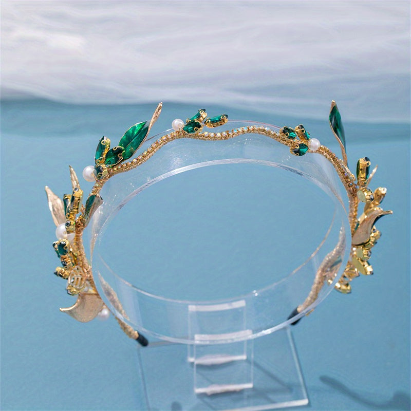 Girls Green Rhinestone Pearl Hair Hoop Dress Accessory