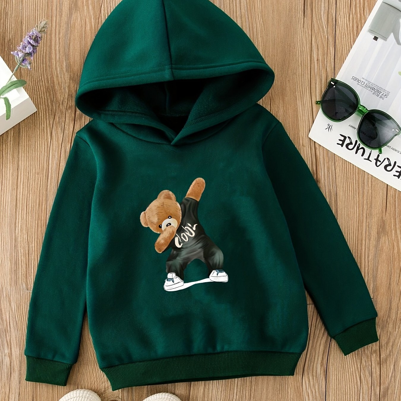 Teddy Bear Print Hoodie Boy's Casual Graphic Pullover Hoodie