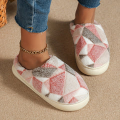Women's Stone Pattern Slippers Casual Plush Lined Slip On Fuzzy Shoes