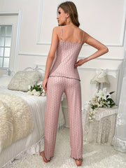 Polka Dot Pajama Set V Neck Cami Top & Elastic Waistband Pants Women's Sleepwear